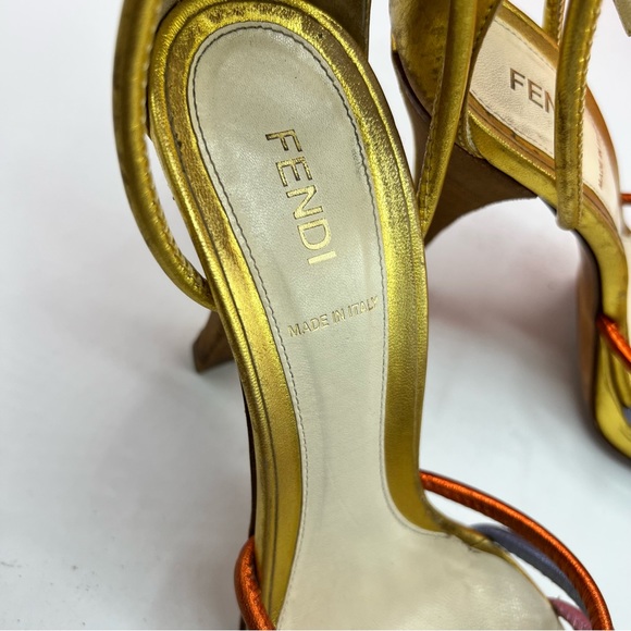FENDI Vintage Open Toe Multi Colored Metallic Heels - Picture 11 of 13